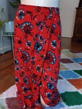 Eyeshadow Red Floral Wrap Maxi Skirt